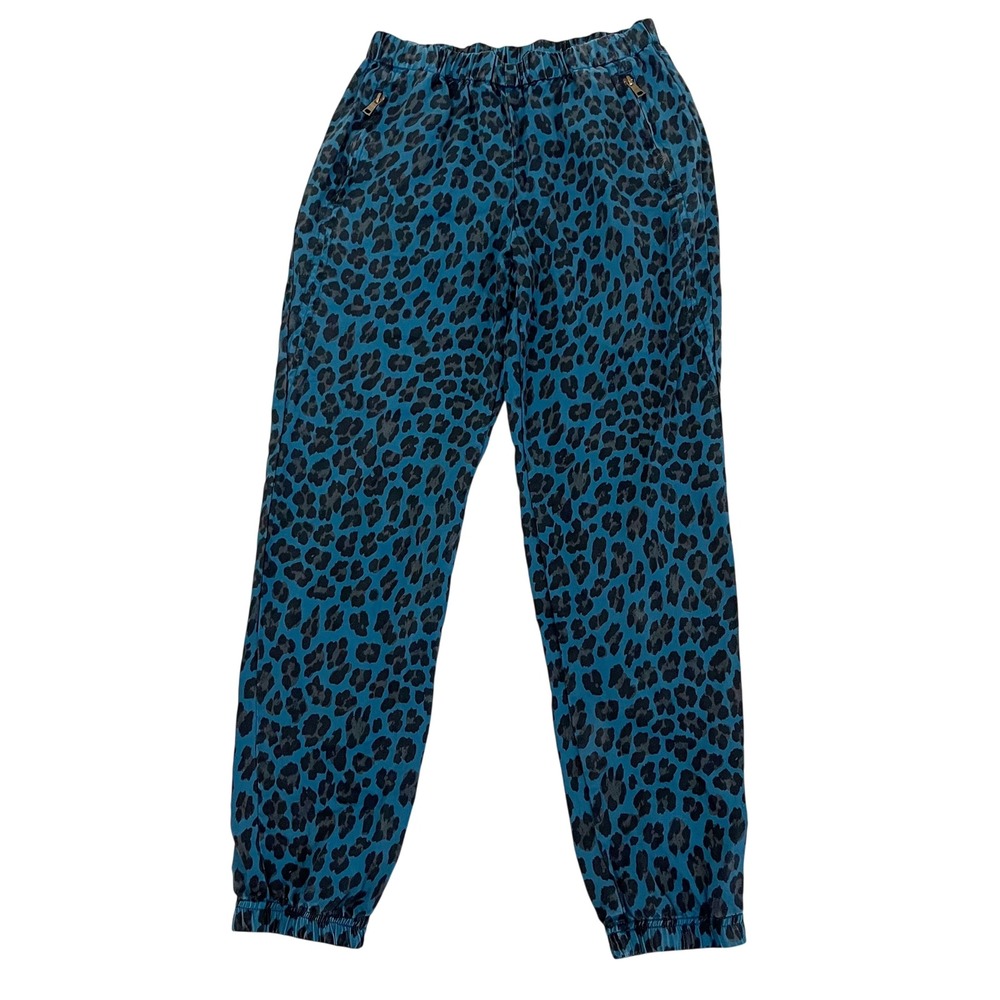 Young Fabulous & Broke Teal Leopard Tencel Jogger Pants Size Small Animal Print